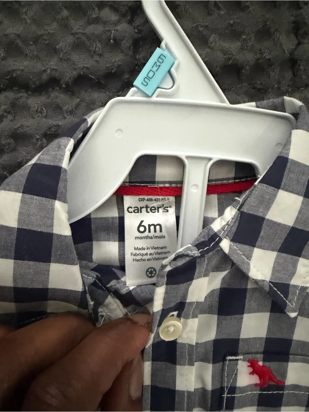 Carter's Navy and White Gingham Button-Down Shirt with Red Accent